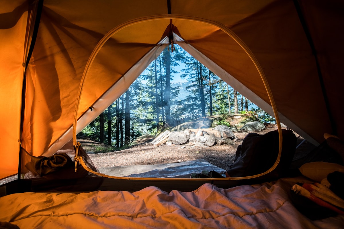 Tent campsite with scenic mountain views